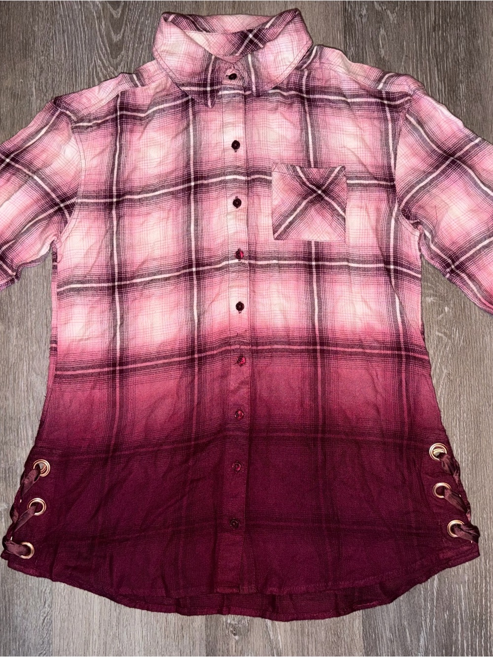 Girls Ombre Pink Plaid Button-Front Shirt